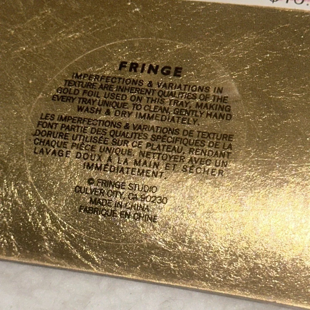 Fringe Studio Stay Gold Glass Trinket Tray Pink Gold Foil Jewelry Dish Catchall
